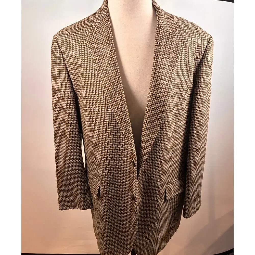 Brooks Brothers 1818 Madison Brown Houndstooth Wool Silk Sport Coat Blazer 44L